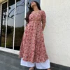 Yellow floral kurta with pocket