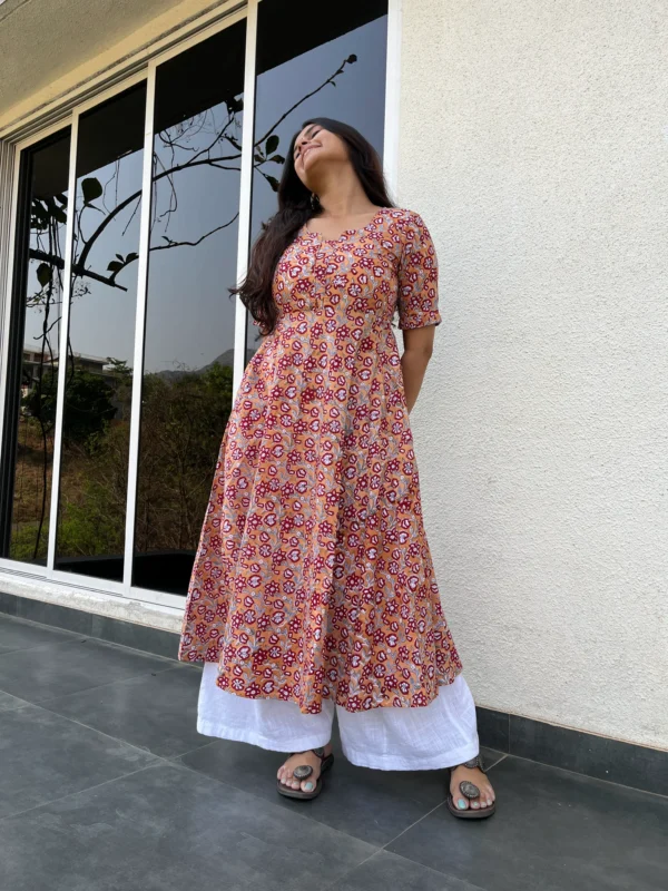 Yellow floral kurta with pocket