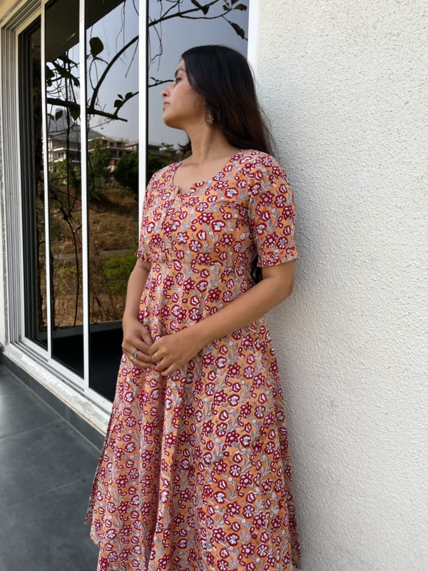 Yellow floral kurta with pocket
