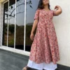 Yellow floral kurta with pocket