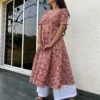 Yellow floral kurta with pocket