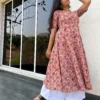 Yellow floral kurta with pocket