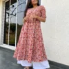 Yellow floral kurta with pocket
