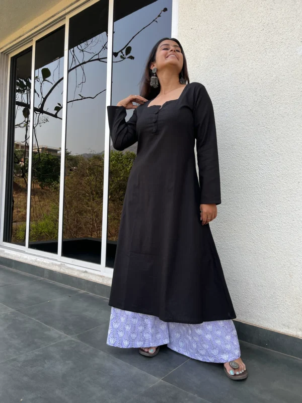 Black A-line Kurta with Kali Palazzo