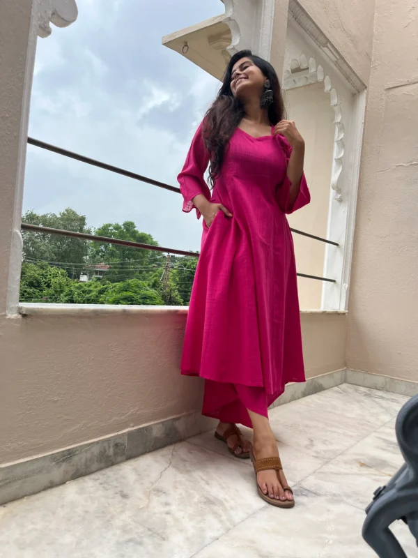 Kali Kurta with Dhoti Pants in pink
