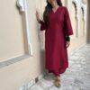 Red silk suit set