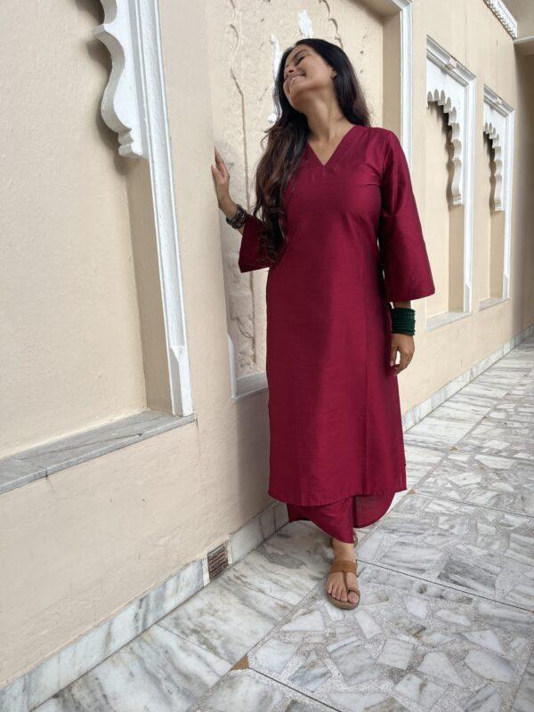 Red silk suit set