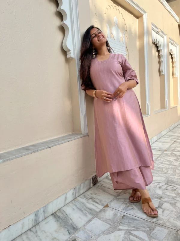 Baby pink silk kurta set