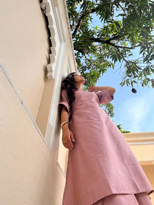Baby pink silk kurta set