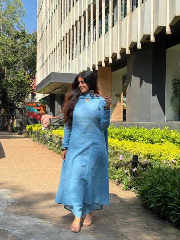 Jheel Kurta with Dhoti Pants and Dupatta in baby blue