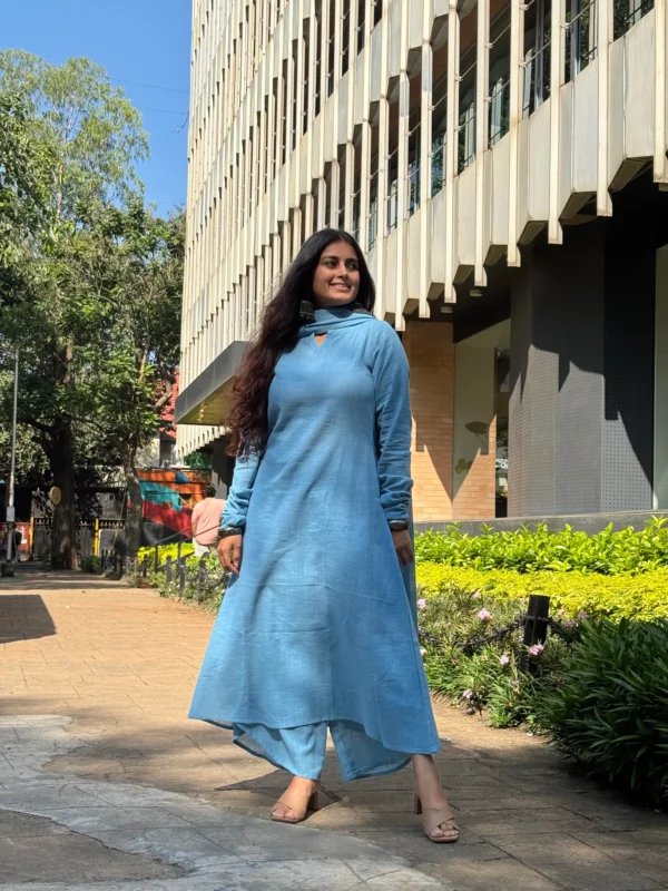 Jheel Kurta with Dhoti Pants and Dupatta in baby blue