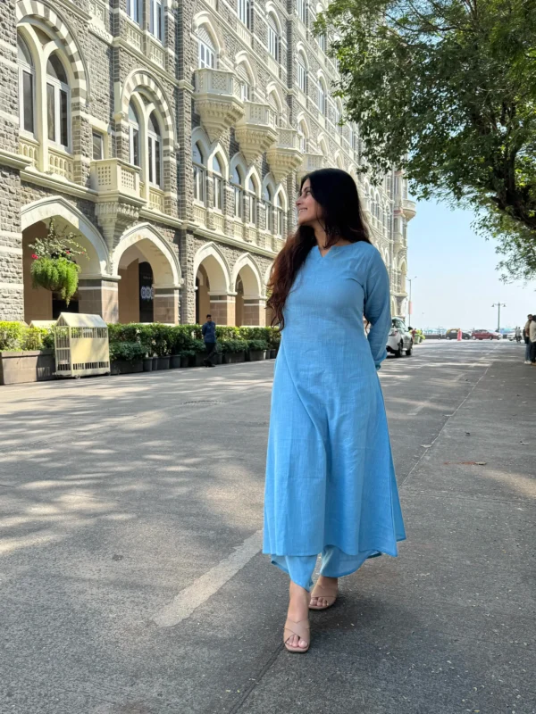 Baby blue chunnat sleeves kurta with dhoti pants