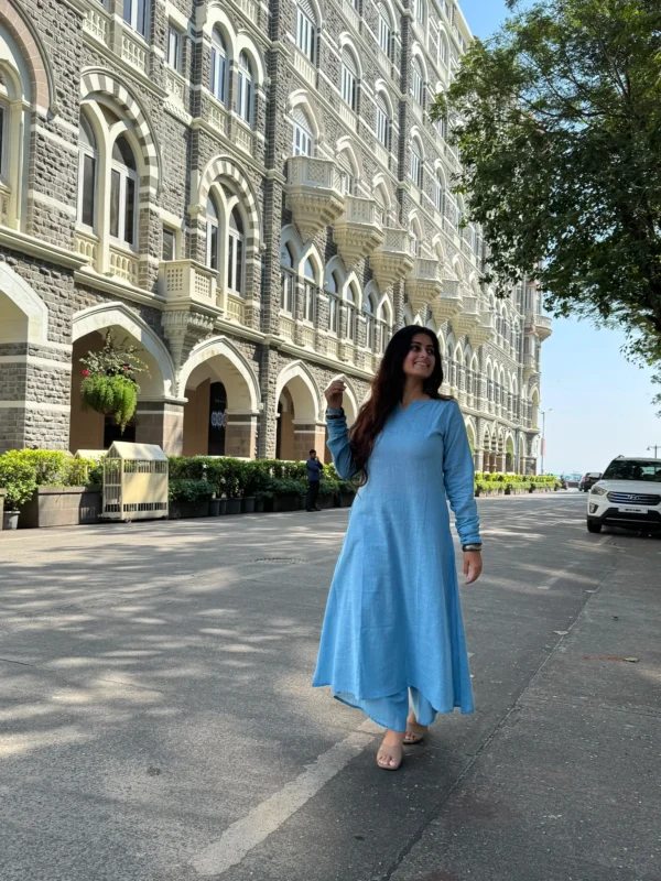 Baby blue chunnat sleeves kurta with dhoti pants
