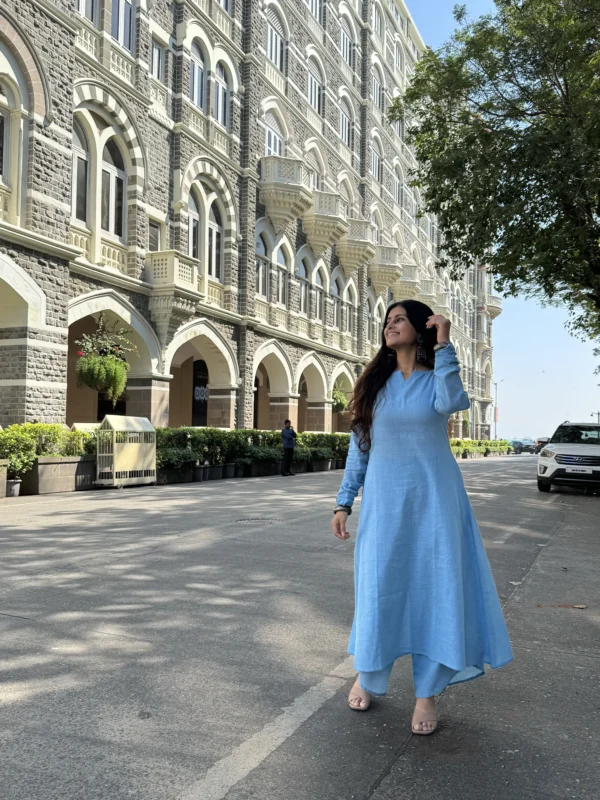 Baby blue chunnat sleeves kurta with dhoti pants