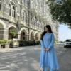 Baby blue chunnat sleeves kurta with dhoti pants