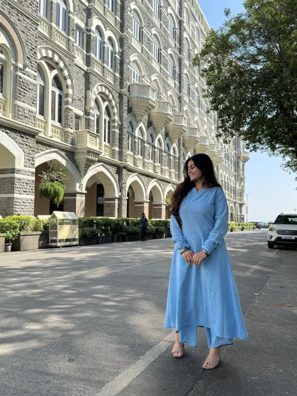 Baby blue chunnat sleeves kurta with dhoti pants