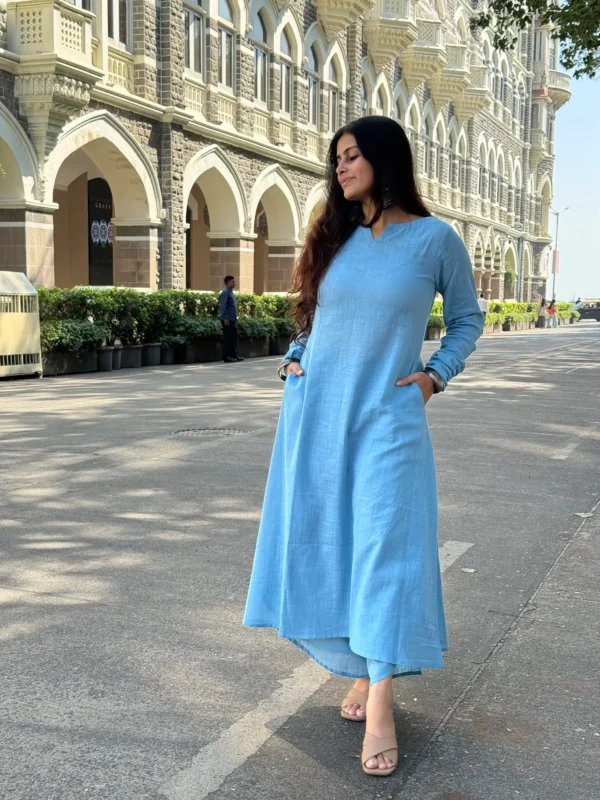 Baby blue chunnat sleeves kurta with dhoti pants