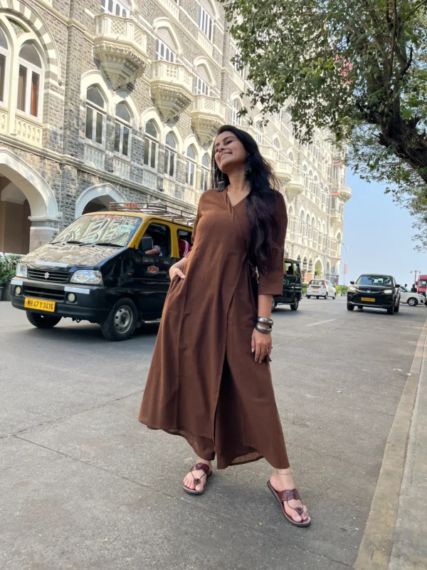 mocha brown kurta in pure cotton