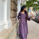 Meher silk kurta set in purple